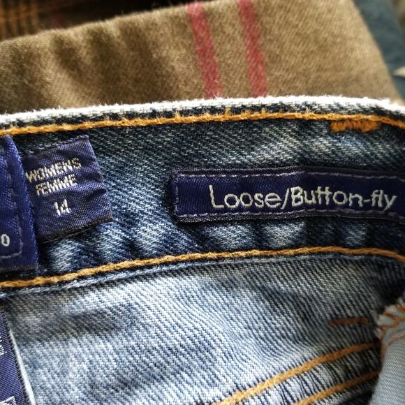 Eddie Bauer Blue Denim Jeans Loose Button Fly Hi Rise Vintage USA Nice Size 14 - Picture 5 of 5